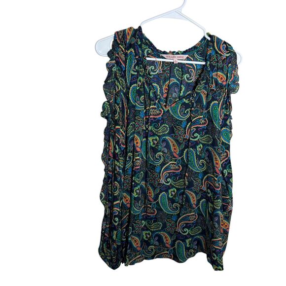 Willow Drive Blouse Women's XL Paisley Colorful Cold Shoulder Ruffle V-Neck Top - Picture 1 of 9